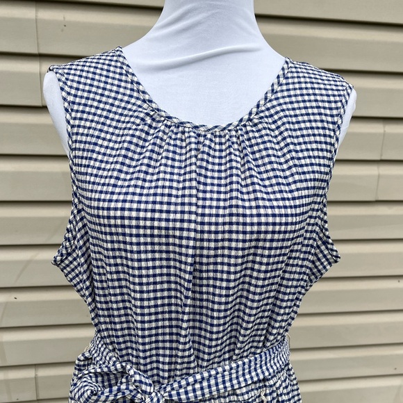 NWT DKNY Navy and White Checked Gingham Sleeveless Fit and Flare Trapeze Dress - Picture 5 of 8
